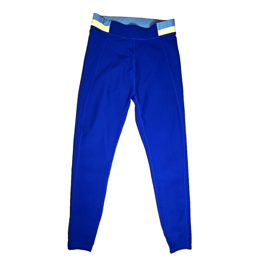 Wilo Ribbed Ankle Length Leggings Size Small Blue Nylon/Sandex Work out Wear